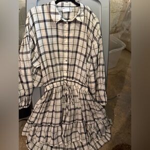 ASOS Cream & Black Plaid Backless Drawstring Dress